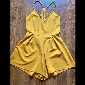 Yellow Lace Open Back Romper